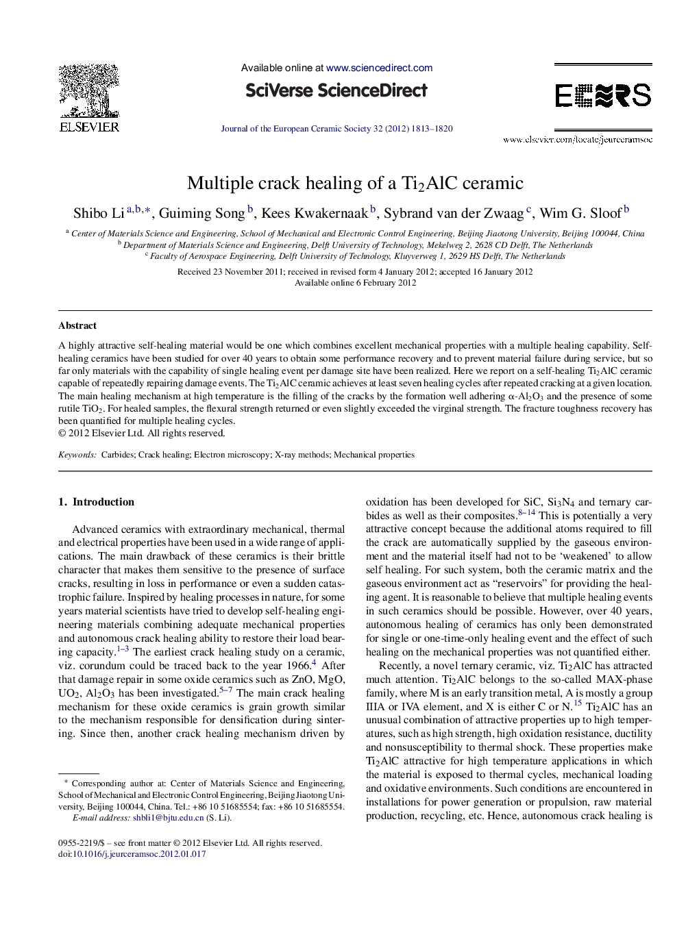 Multiple crack healing of a Ti2AlC ceramic