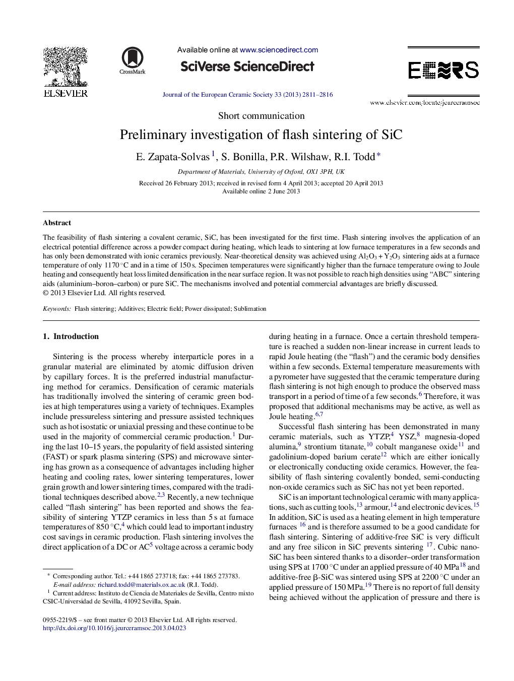 Preliminary investigation of flash sintering of SiC