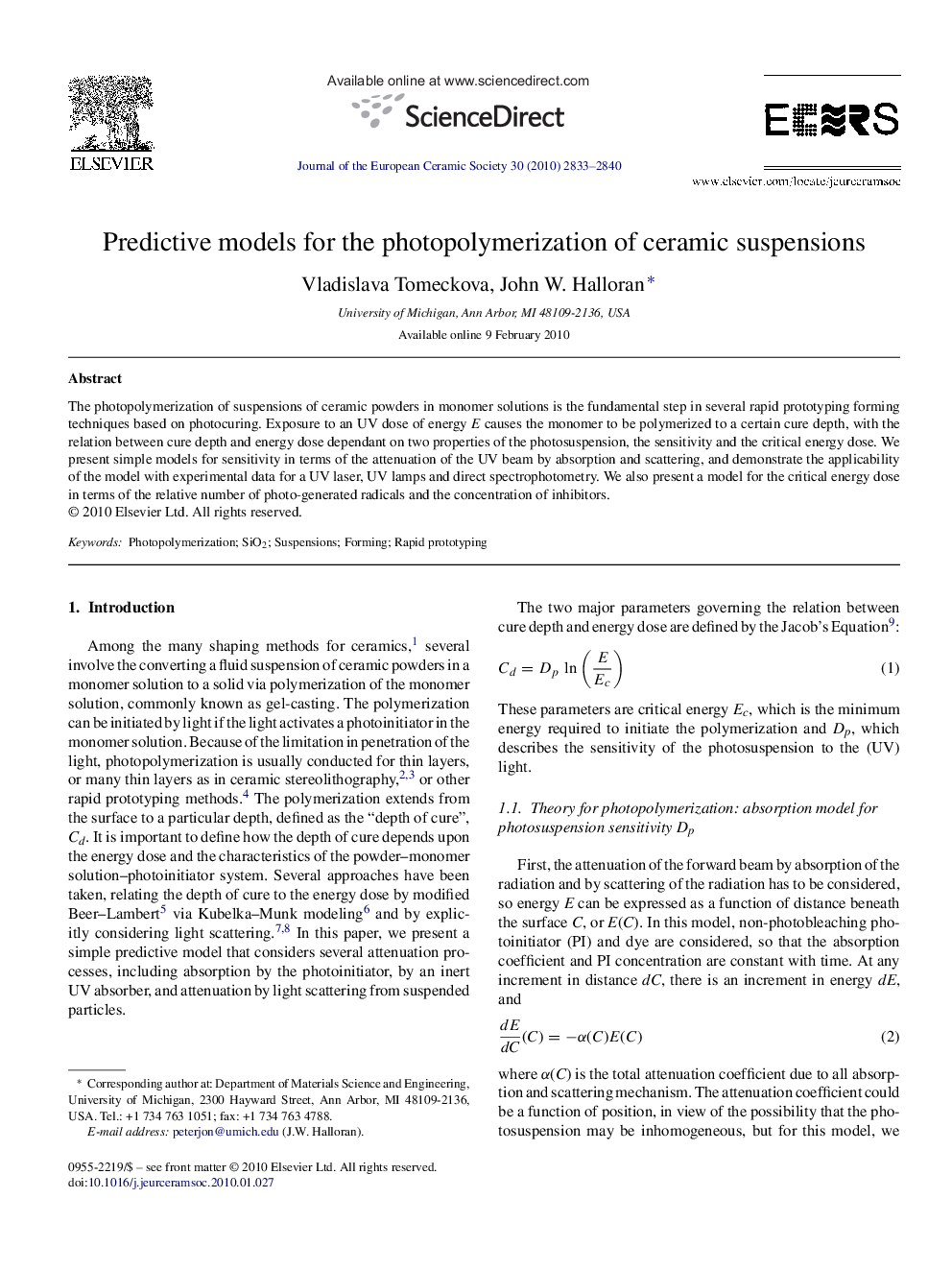 Predictive models for the photopolymerization of ceramic suspensions