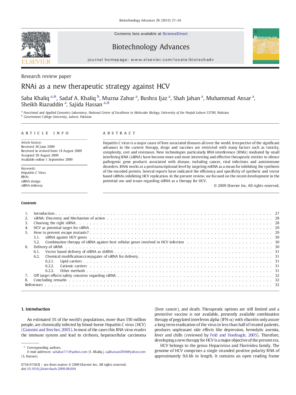 RNAi as a new therapeutic strategy against HCV