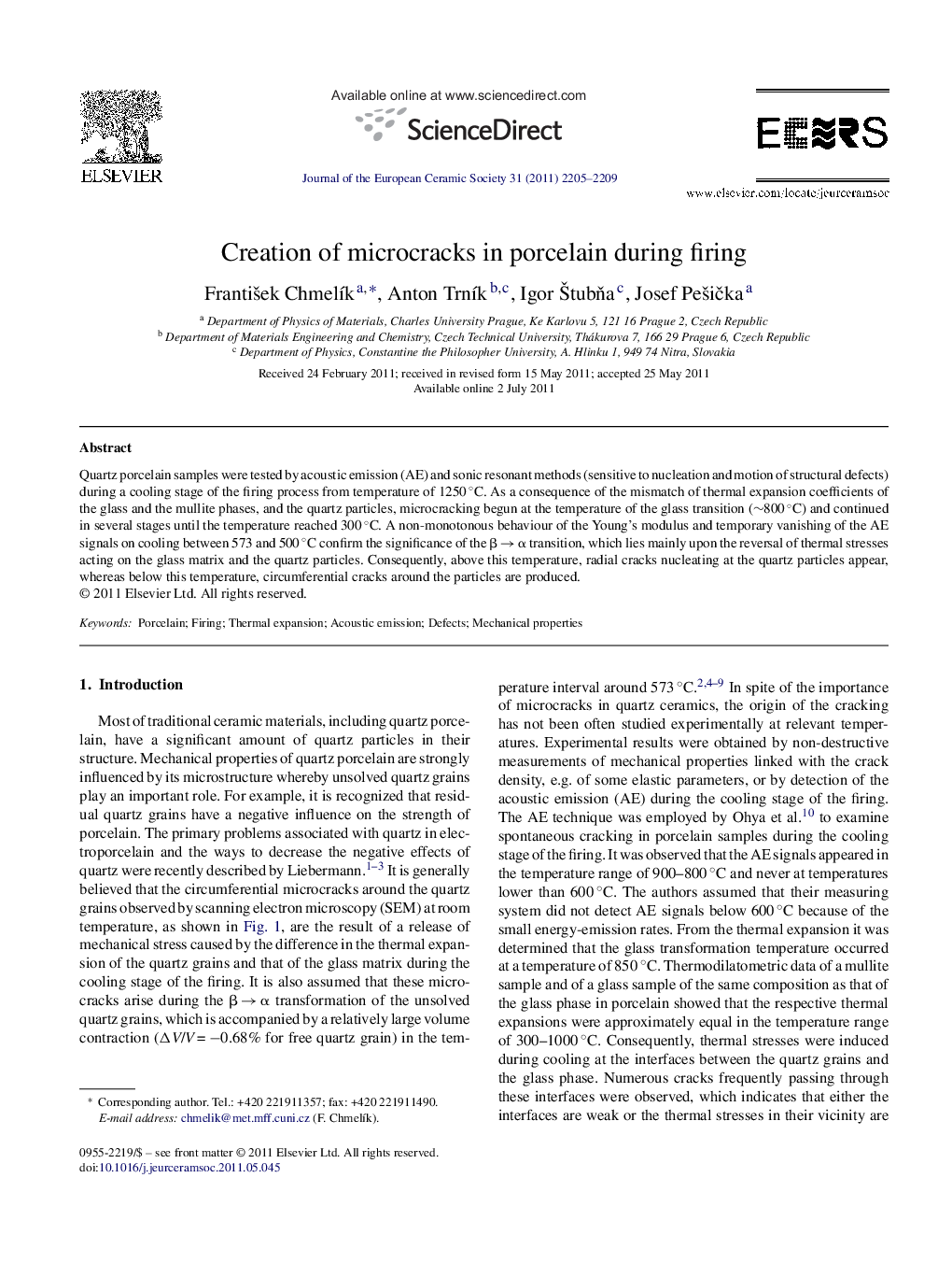 عکس صفحه اول مقاله: Creation of microcracks in porcelain during firing Creation of microcracks in porcelain during firing