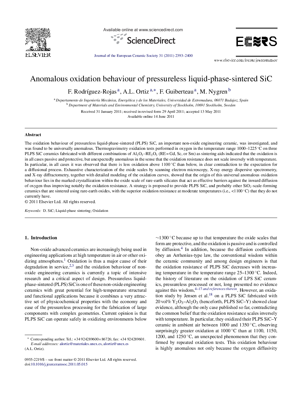 Anomalous oxidation behaviour of pressureless liquid-phase-sintered SiC