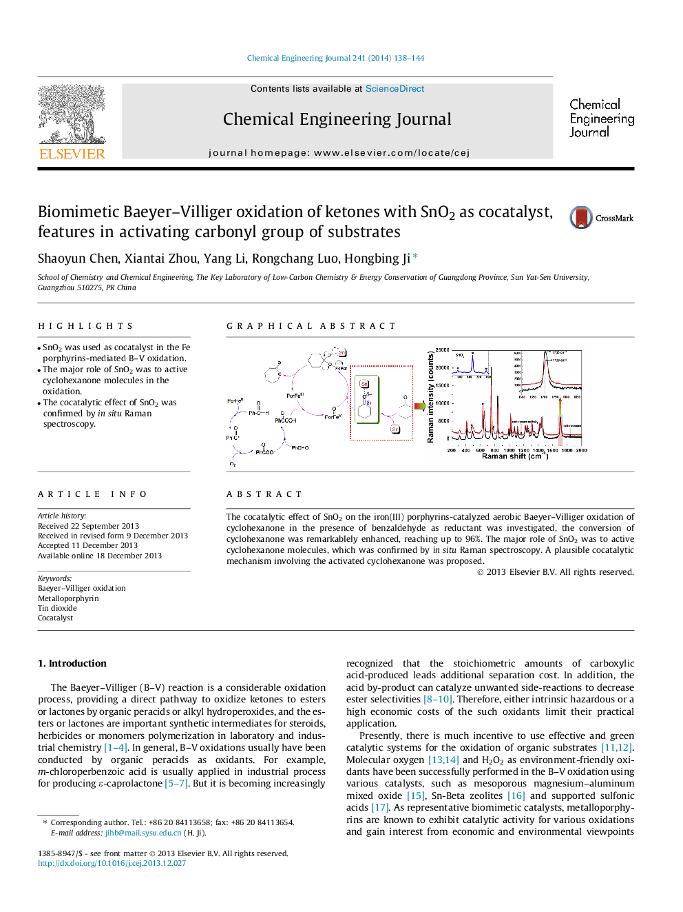 Biomimetic Baeyer–Villiger oxidation of ketones with SnO2 as cocatalyst, features in activating carbonyl group of substrates