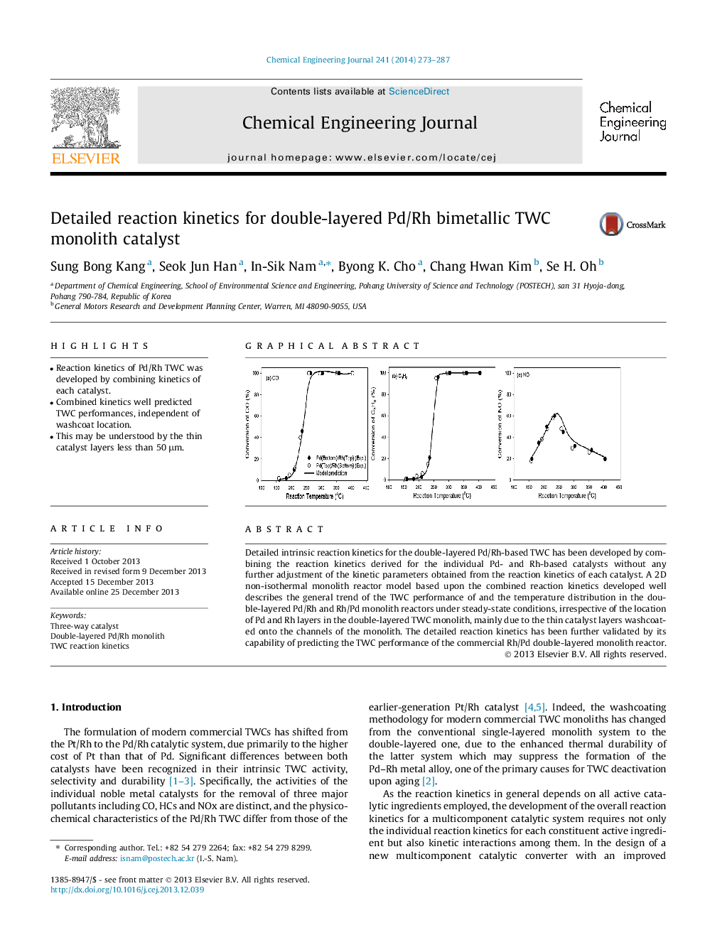 Detailed reaction kinetics for double-layered Pd/Rh bimetallic TWC monolith catalyst