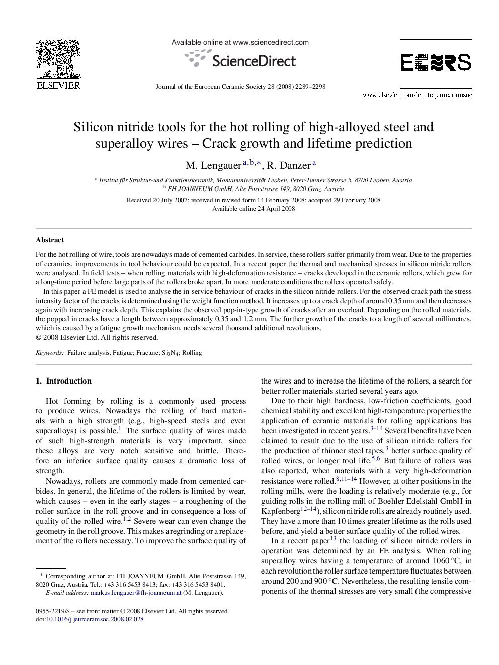 Silicon nitride tools for the hot rolling of high-alloyed steel and superalloy wires – Crack growth and lifetime prediction