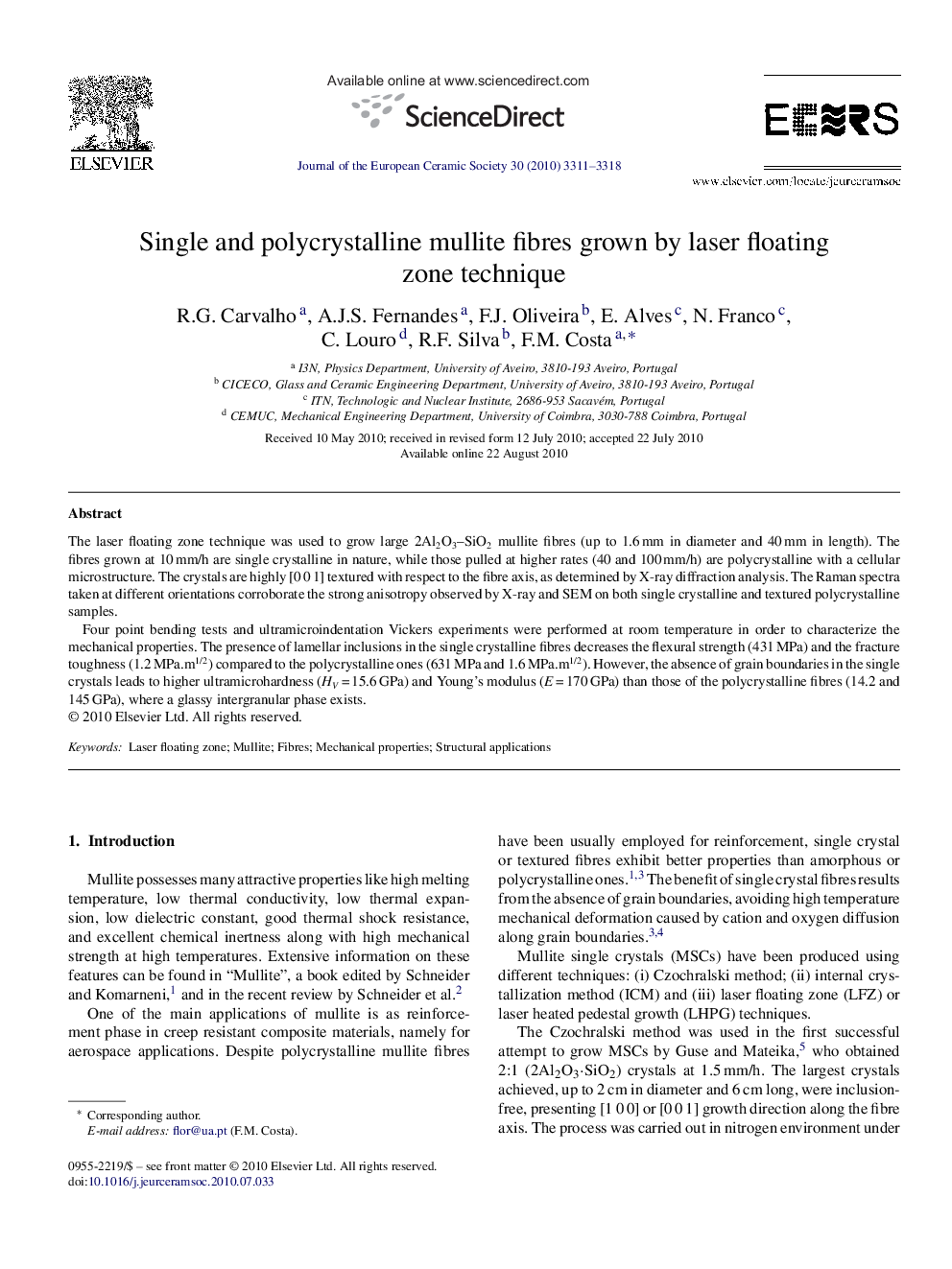 Single and polycrystalline mullite fibres grown by laser floating zone technique