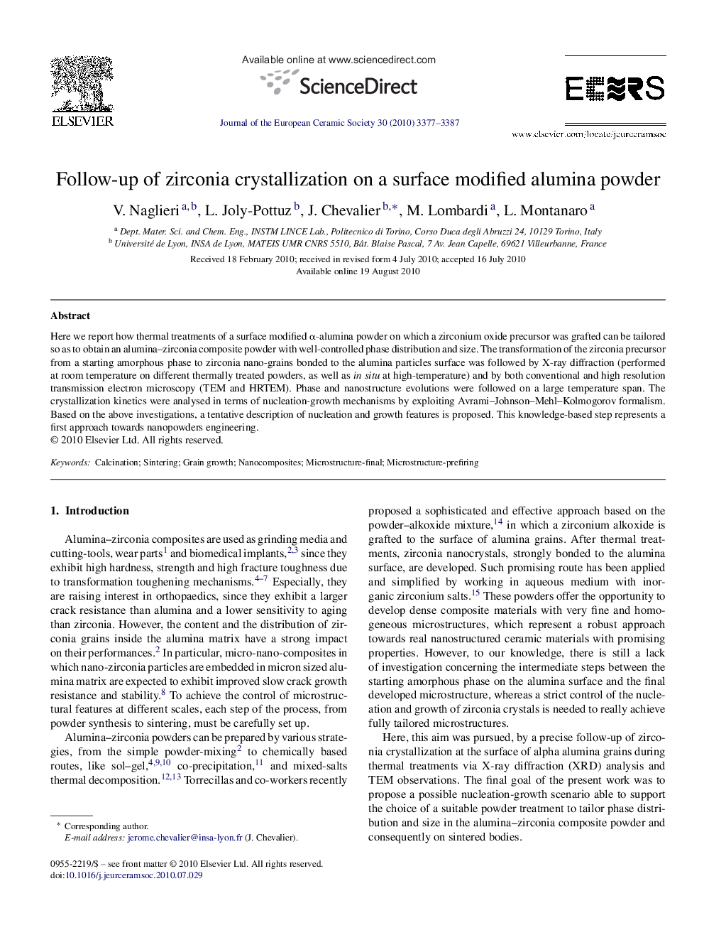 Follow-up of zirconia crystallization on a surface modified alumina powder