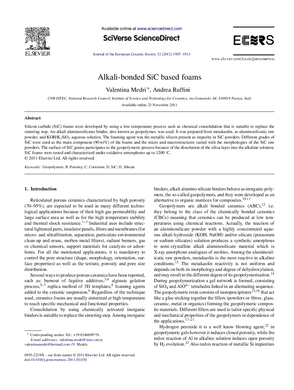 عکس صفحه اول مقاله: Alkali-bonded SiC based foams Alkali-bonded SiC based foams