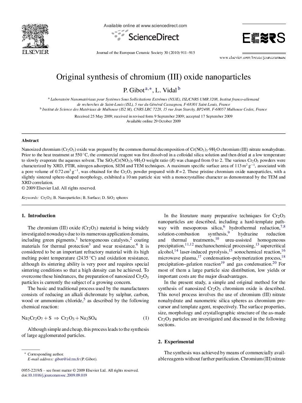 Original synthesis of chromium (III) oxide nanoparticles