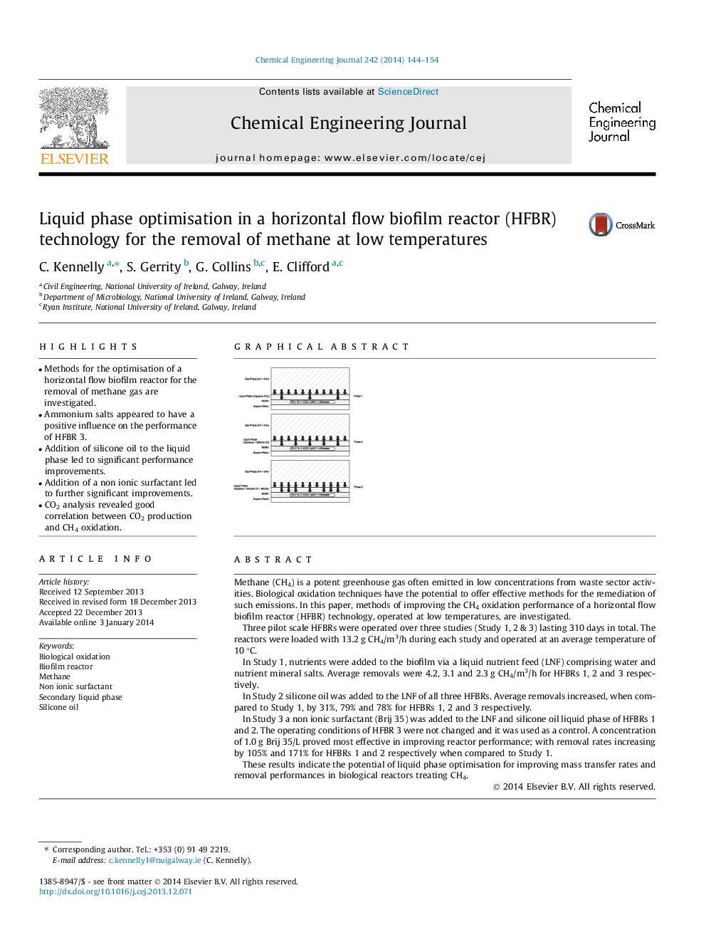 Liquid phase optimisation in a horizontal flow biofilm reactor (HFBR) technology for the removal of methane at low temperatures