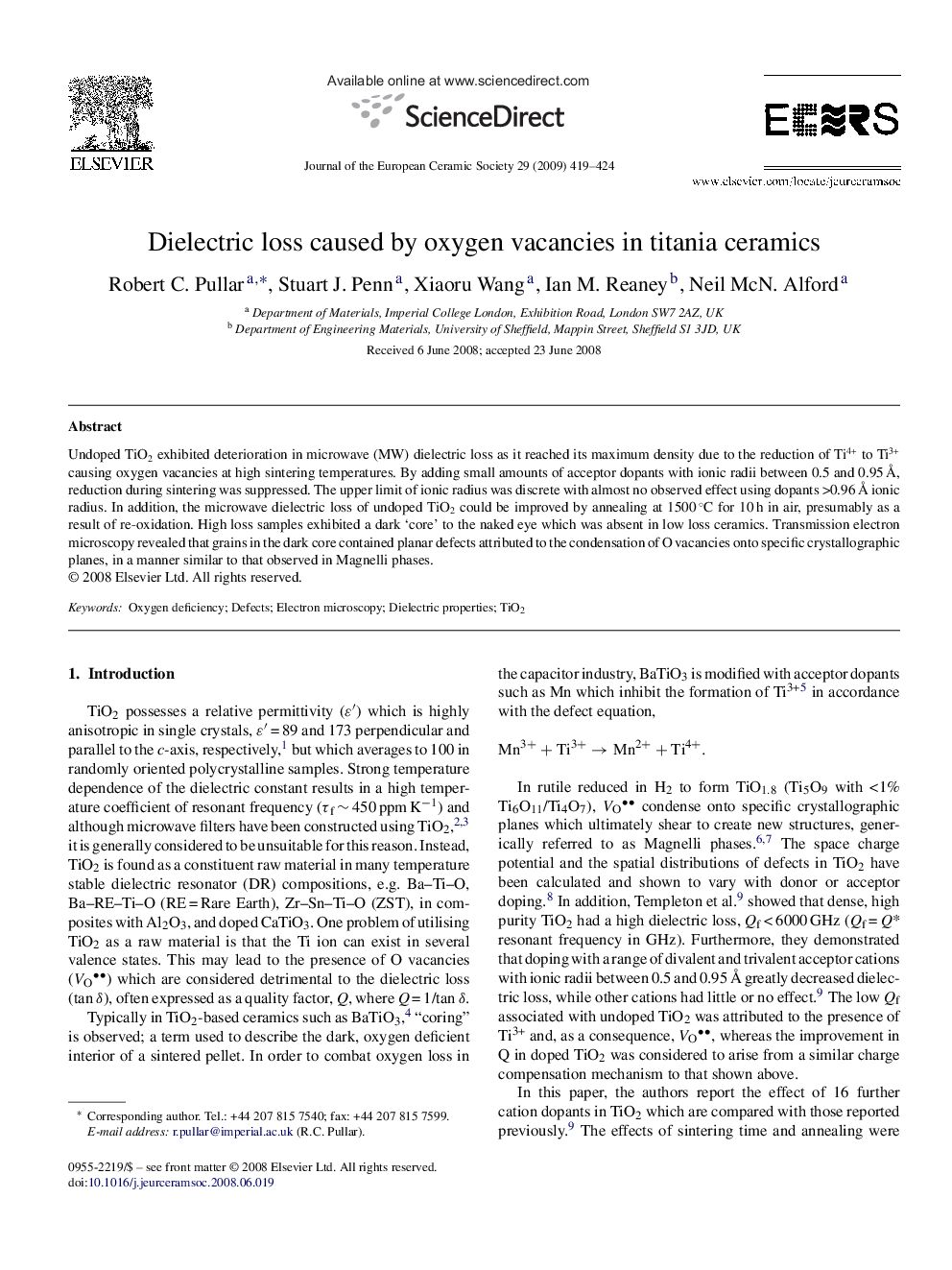 Dielectric loss caused by oxygen vacancies in titania ceramics