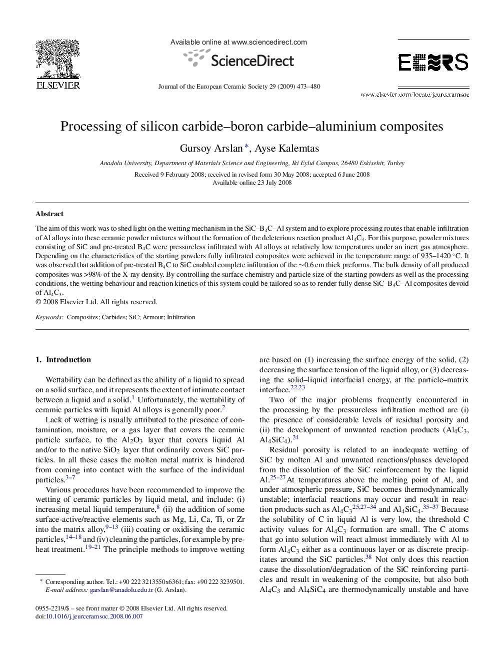 Processing of silicon carbide–boron carbide–aluminium composites