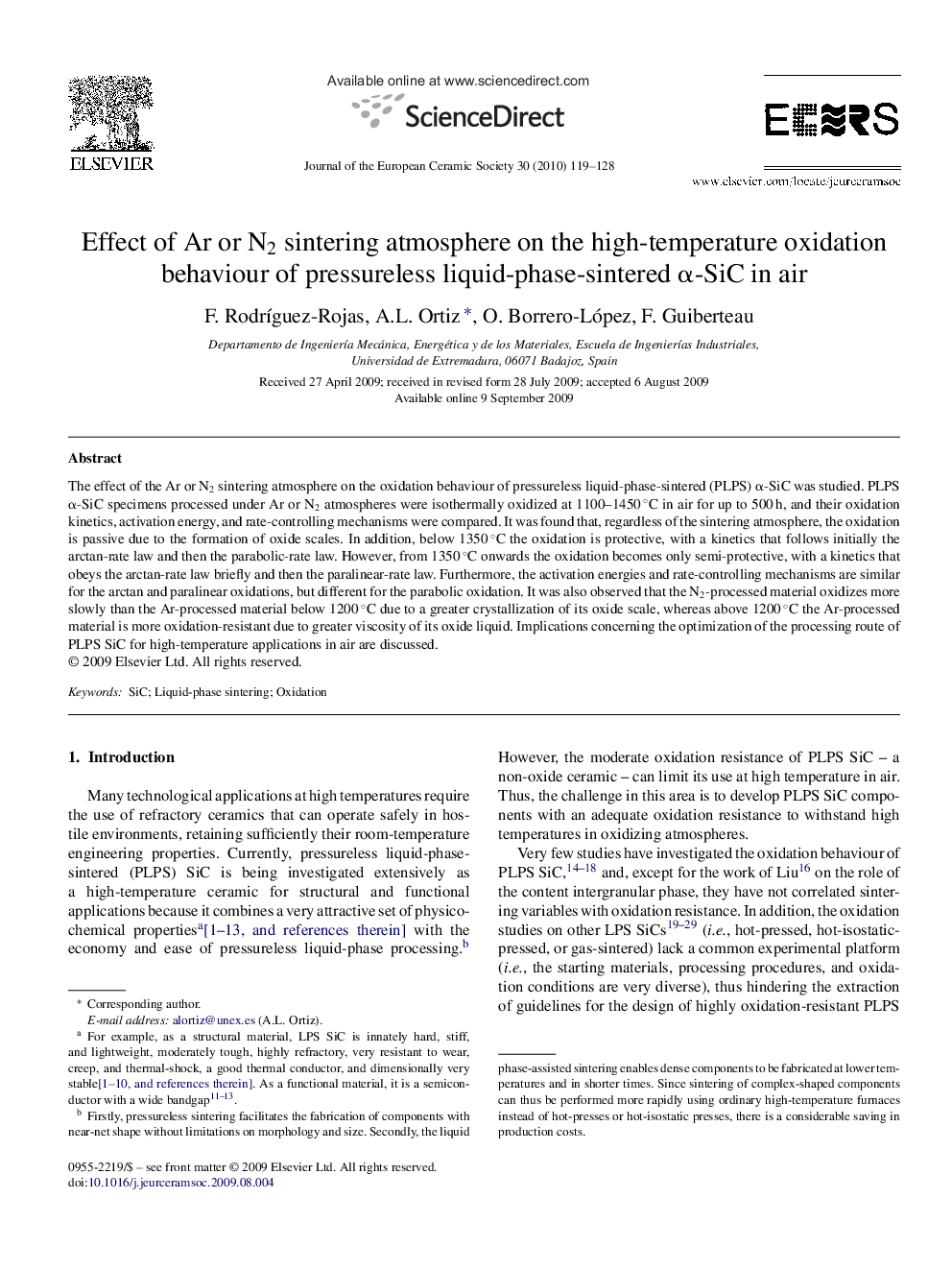 Effect of Ar or N2 sintering atmosphere on the high-temperature oxidation behaviour of pressureless liquid-phase-sintered α-SiC in air