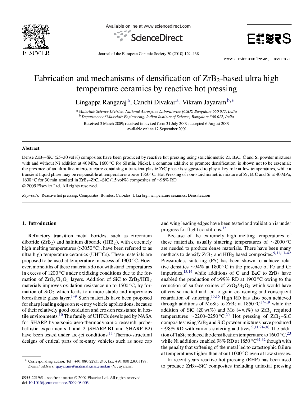 Fabrication and mechanisms of densification of ZrB2-based ultra high temperature ceramics by reactive hot pressing