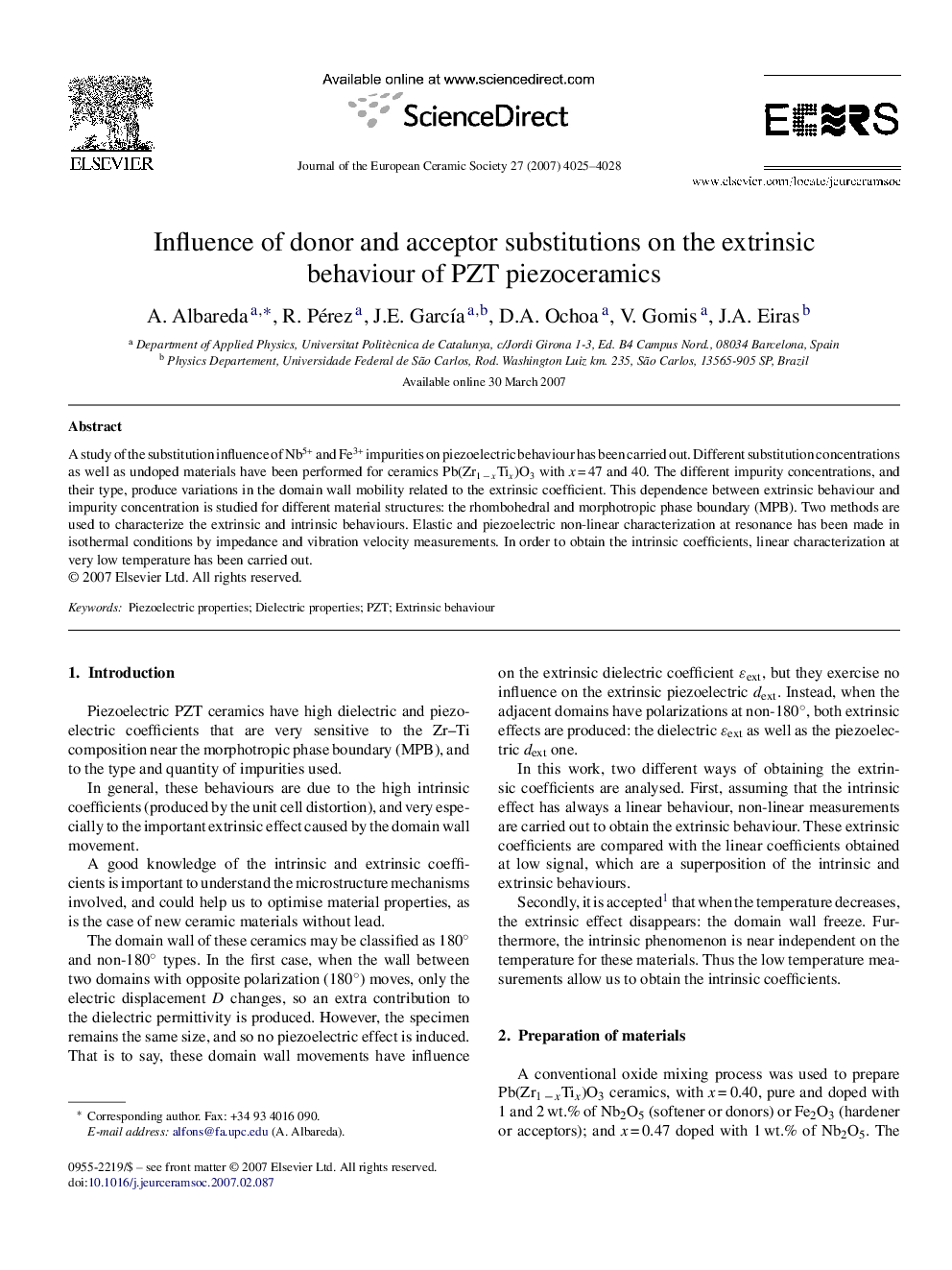 Influence of donor and acceptor substitutions on the extrinsic behaviour of PZT piezoceramics