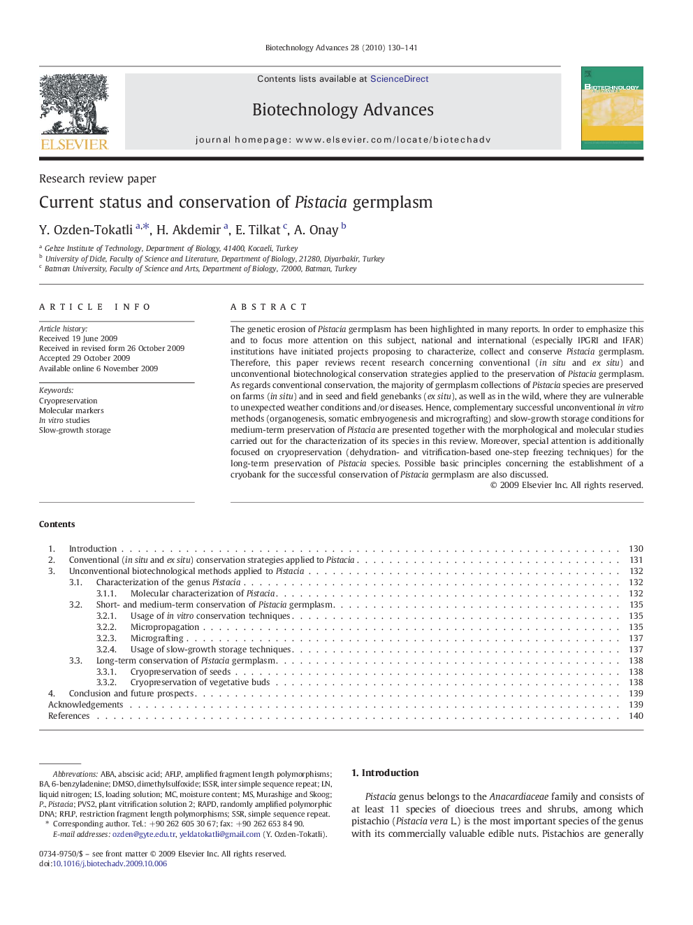 Current status and conservation of Pistacia germplasm