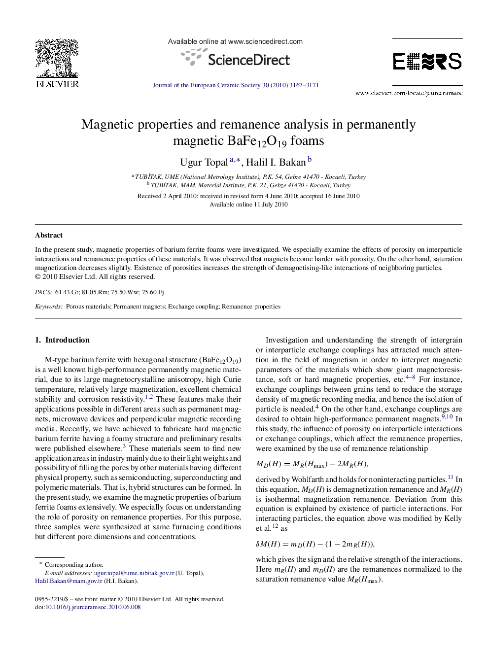 Magnetic properties and remanence analysis in permanently magnetic BaFe12O19 foams