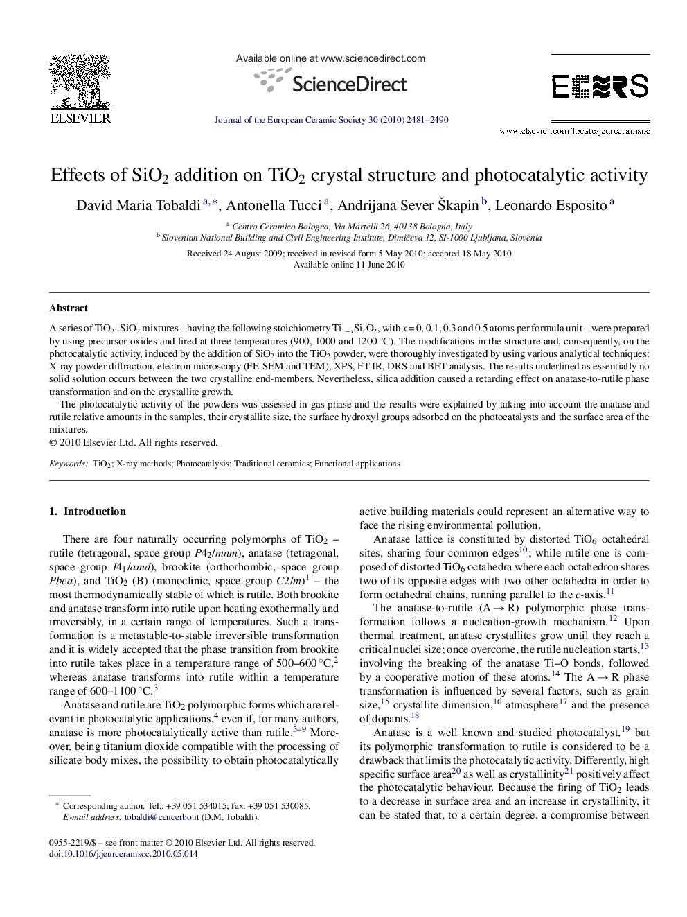 Effects of SiO2 addition on TiO2 crystal structure and photocatalytic activity