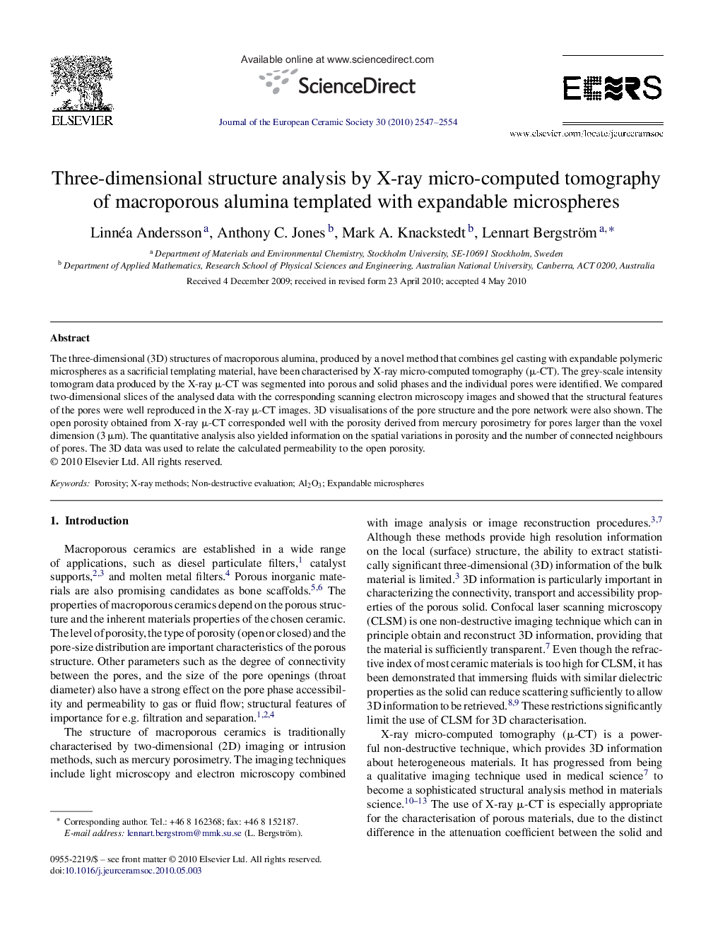 Three-dimensional structure analysis by X-ray micro-computed tomography of macroporous alumina templated with expandable microspheres