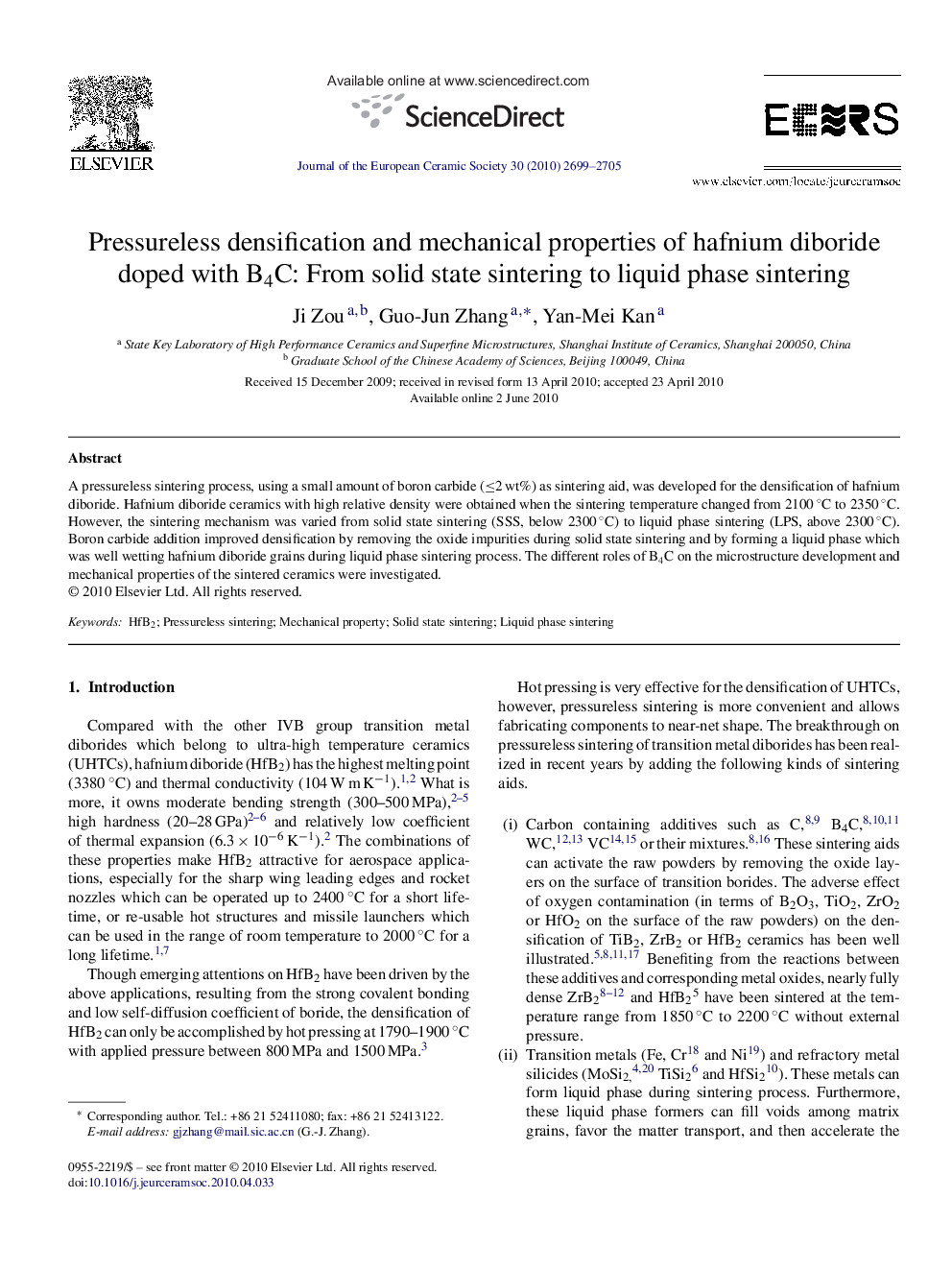 Pressureless densification and mechanical properties of hafnium diboride doped with B4C: From solid state sintering to liquid phase sintering