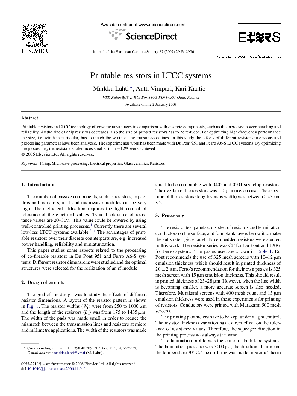 Printable resistors in LTCC systems