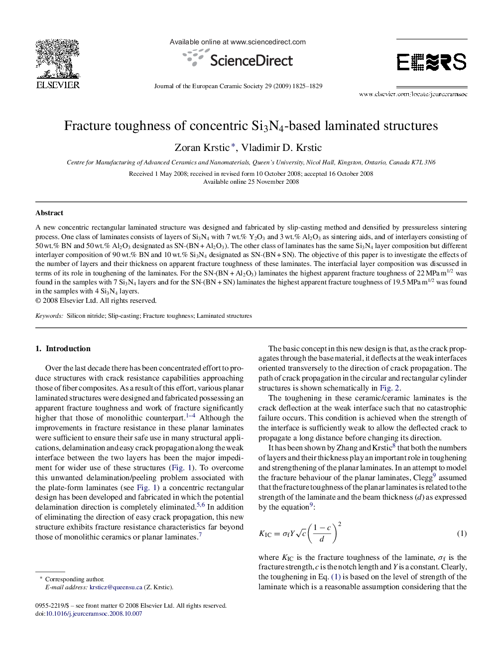 Fracture toughness of concentric Si3N4-based laminated structures