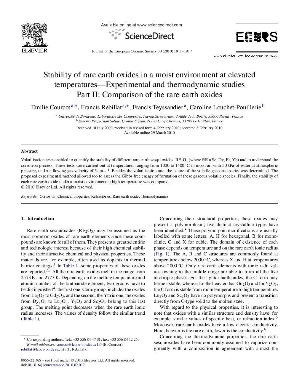 Stability of rare earth oxides in a moist environment at elevated temperatures—Experimental and thermodynamic studies: Part II: Comparison of the rare earth oxides