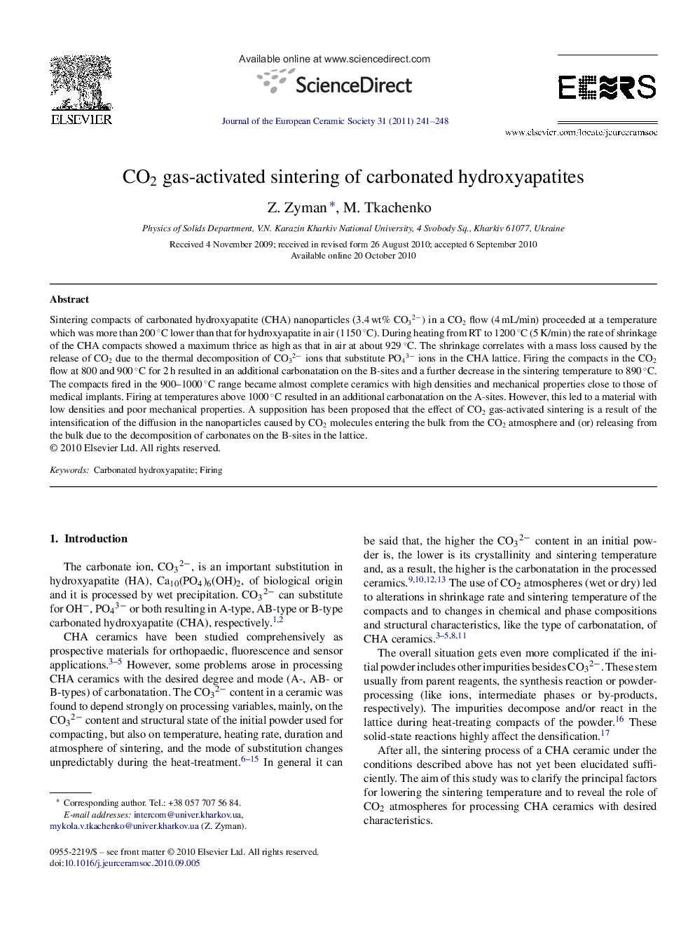 CO2 gas-activated sintering of carbonated hydroxyapatites