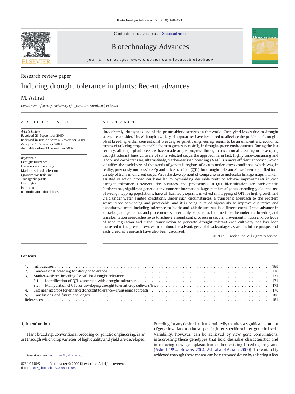 Inducing drought tolerance in plants: Recent advances