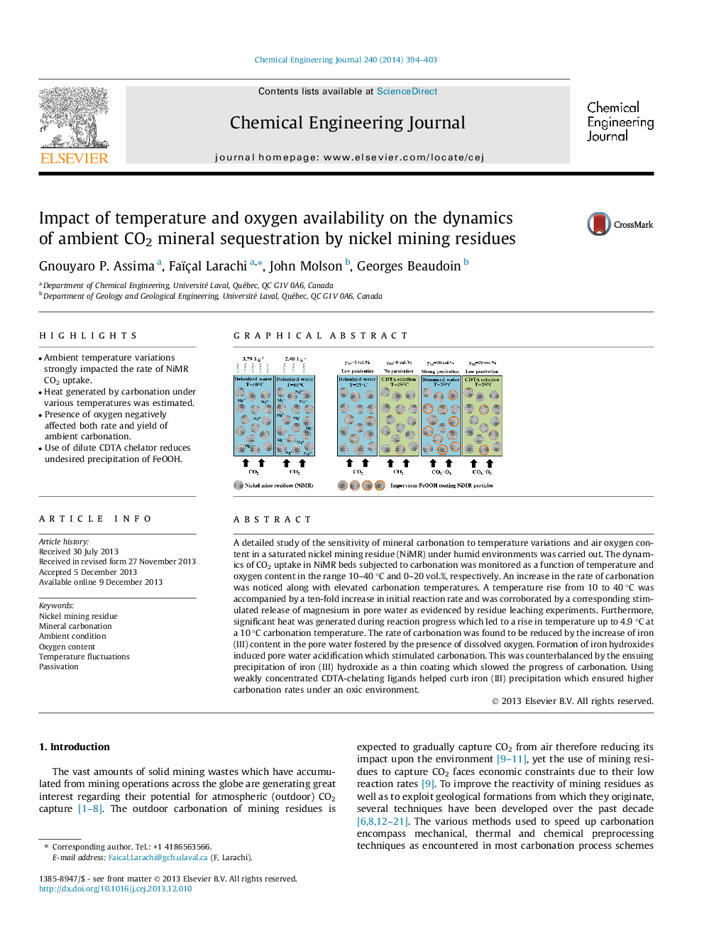 Impact of temperature and oxygen availability on the dynamics of ambient CO2 mineral sequestration by nickel mining residues