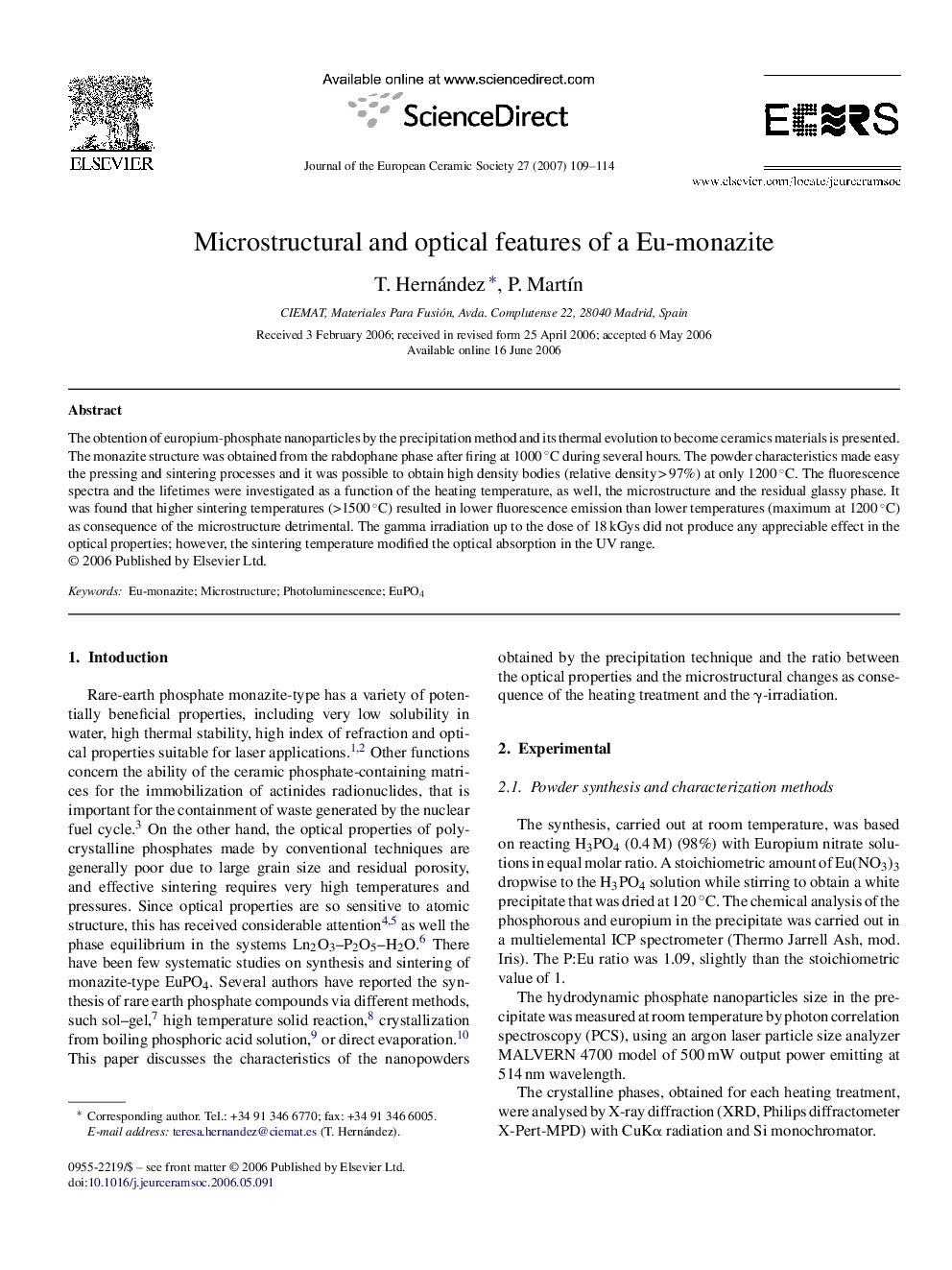 Microstructural and optical features of a Eu-monazite