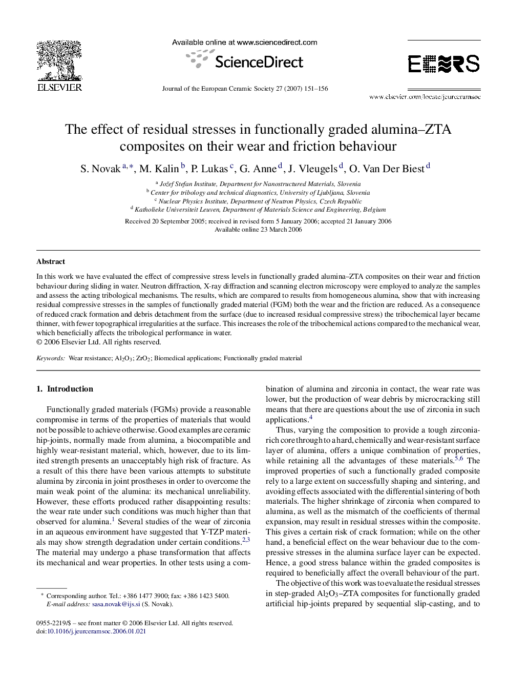 The effect of residual stresses in functionally graded alumina–ZTA composites on their wear and friction behaviour