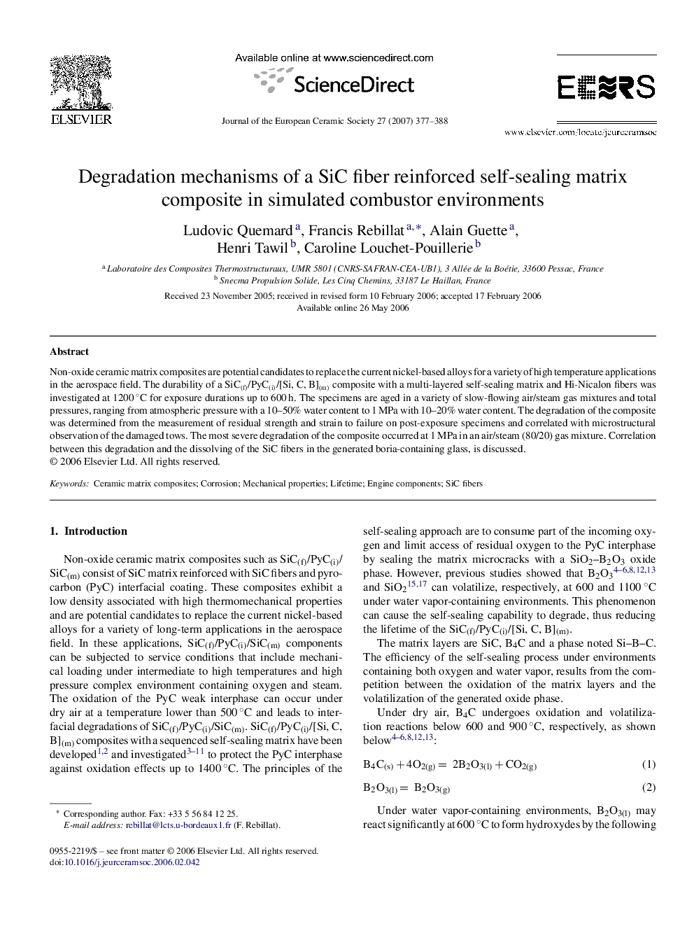 Degradation mechanisms of a SiC fiber reinforced self-sealing matrix composite in simulated combustor environments