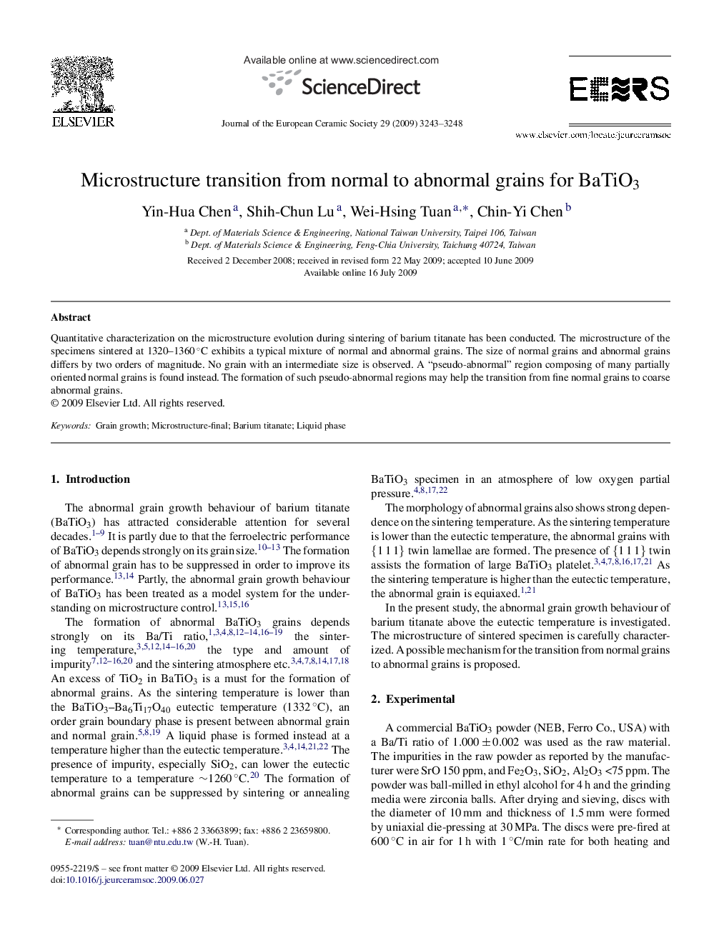 Microstructure transition from normal to abnormal grains for BaTiO3