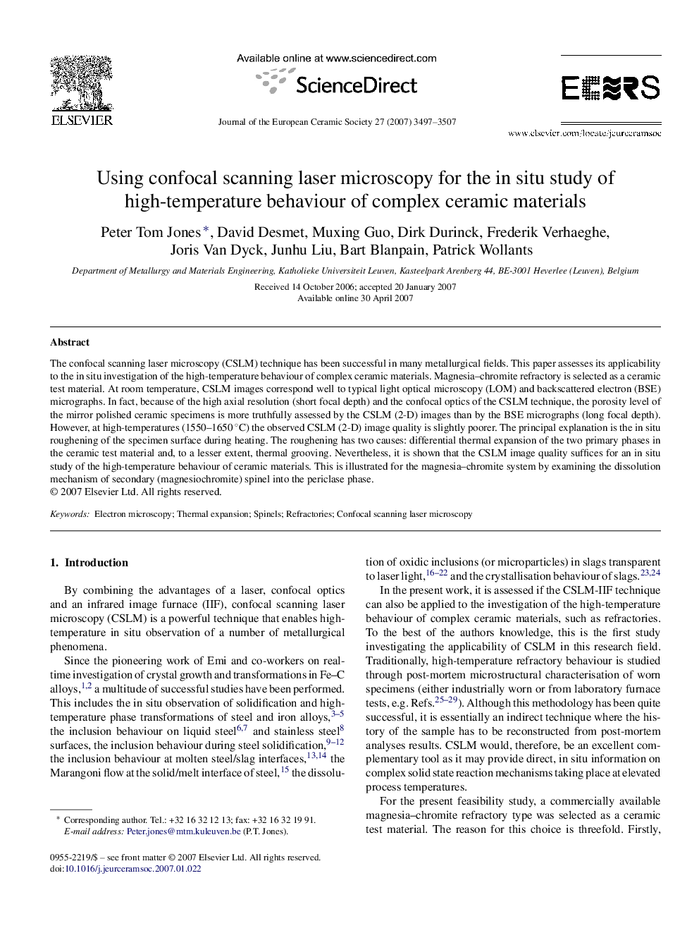 Using confocal scanning laser microscopy for the in situ study of high-temperature behaviour of complex ceramic materials