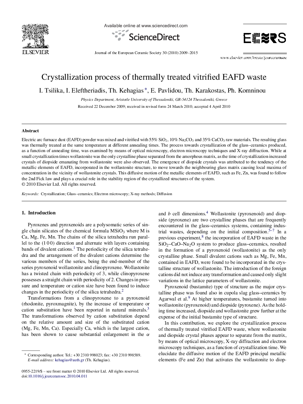 Crystallization process of thermally treated vitrified EAFD waste