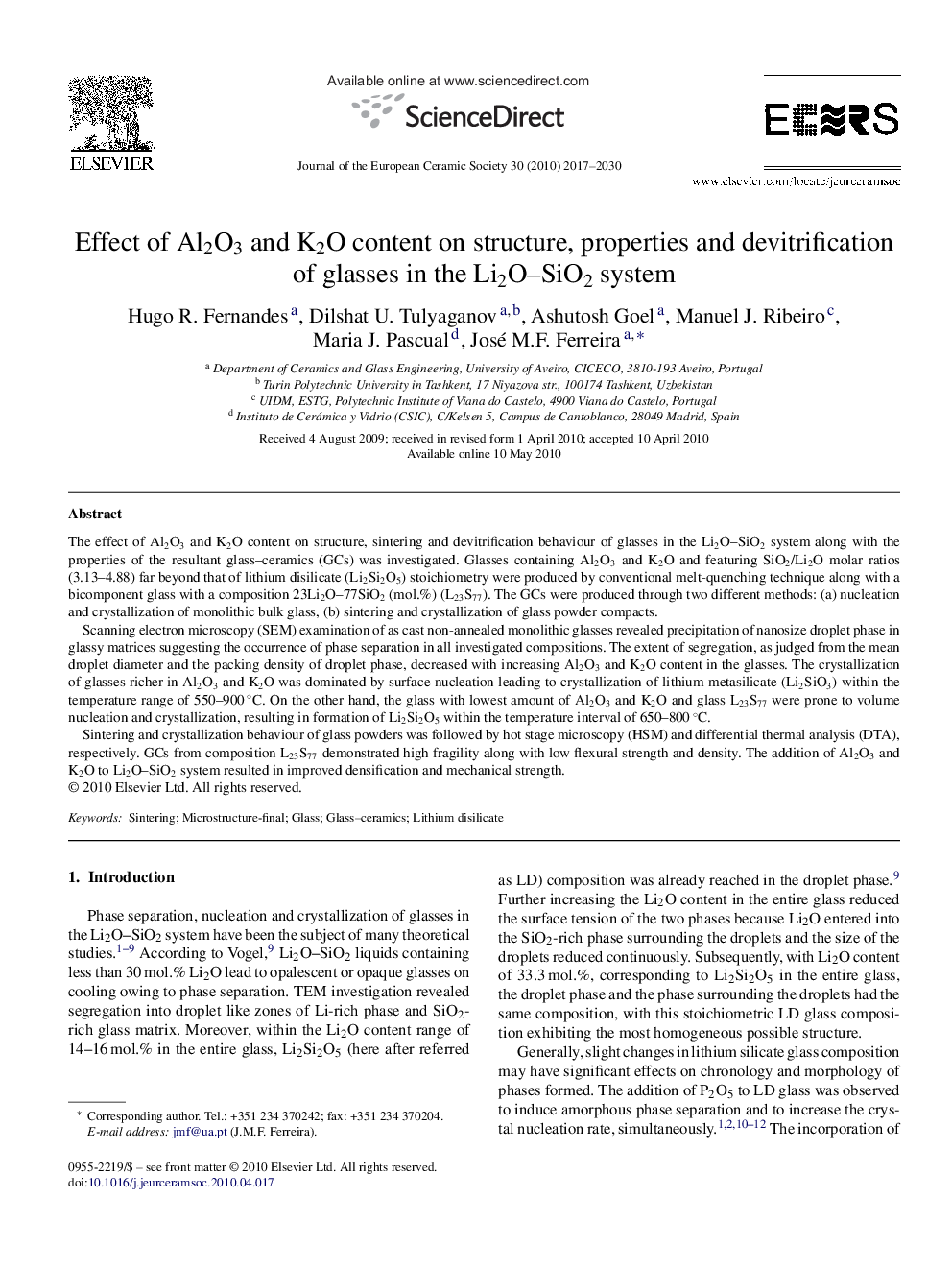 اثر محتوای آلومینا و کروم بر ساختار، خواص و جداسازی شیشه ها در سیستم Li2O-SiO2