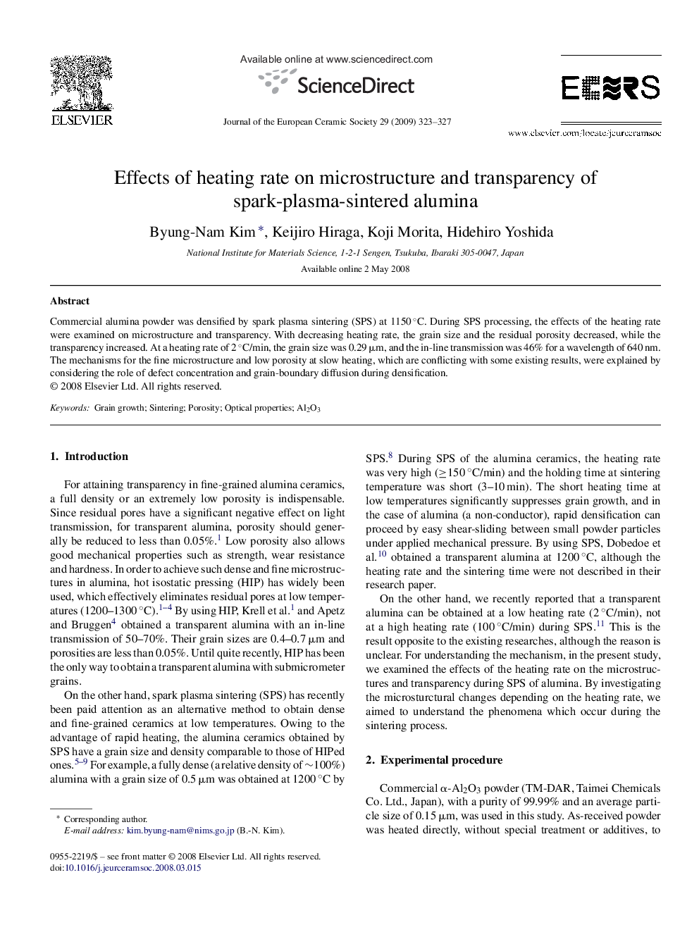 Effects of heating rate on microstructure and transparency of spark-plasma-sintered alumina