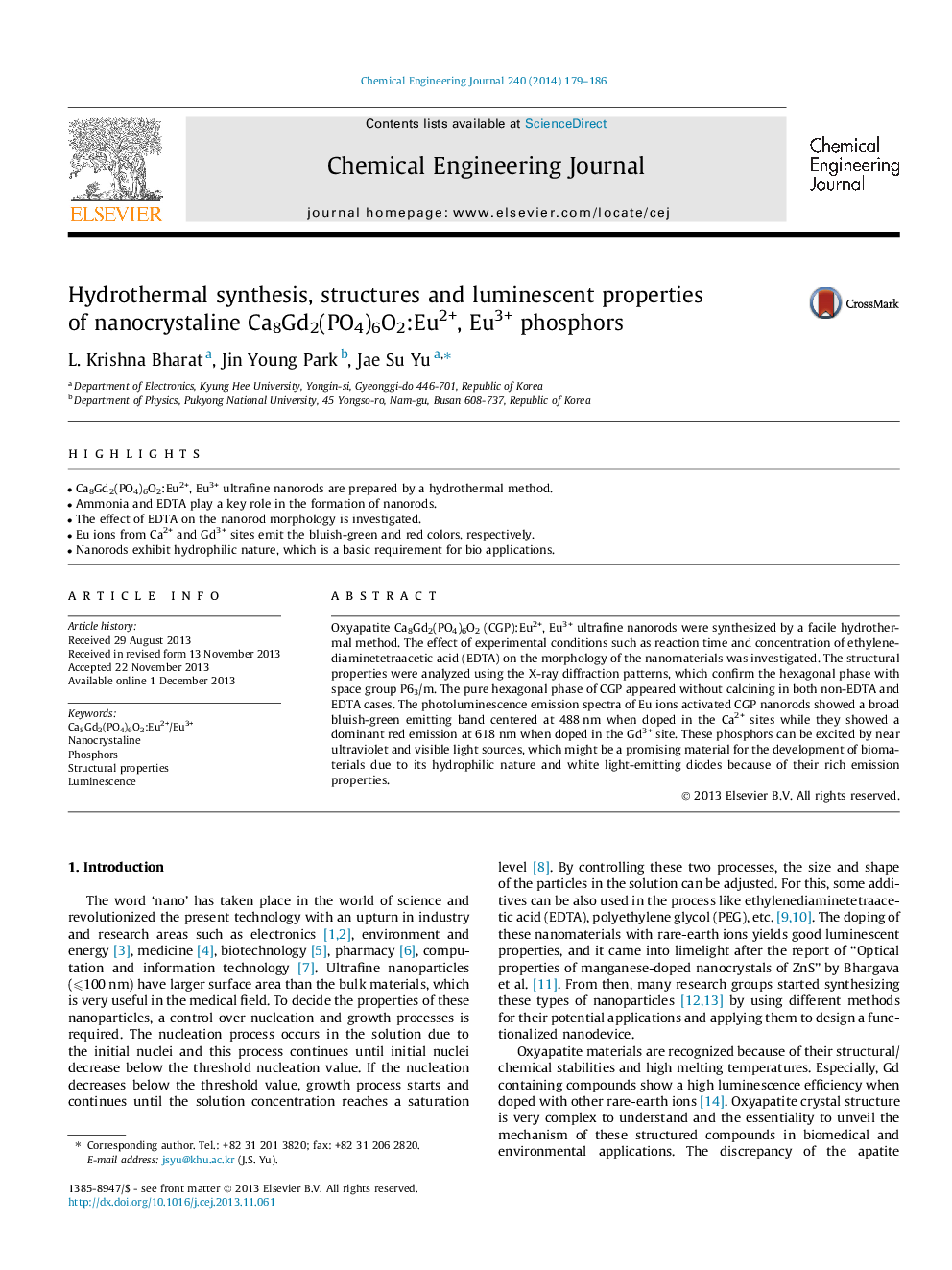 Hydrothermal synthesis, structures and luminescent properties of nanocrystaline Ca8Gd2(PO4)6O2:Eu2+, Eu3+ phosphors