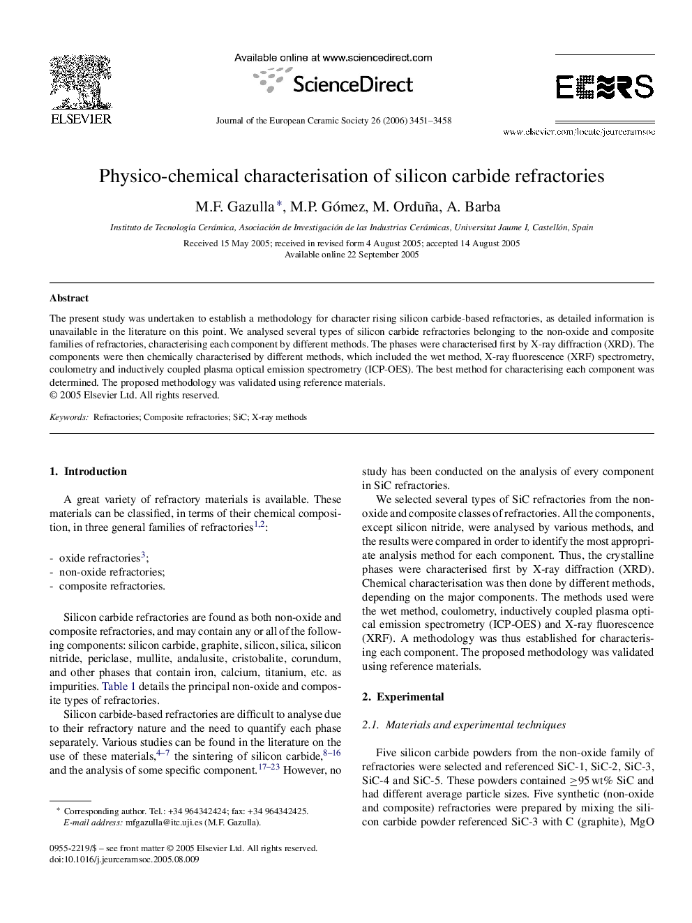 Physico-chemical characterisation of silicon carbide refractories