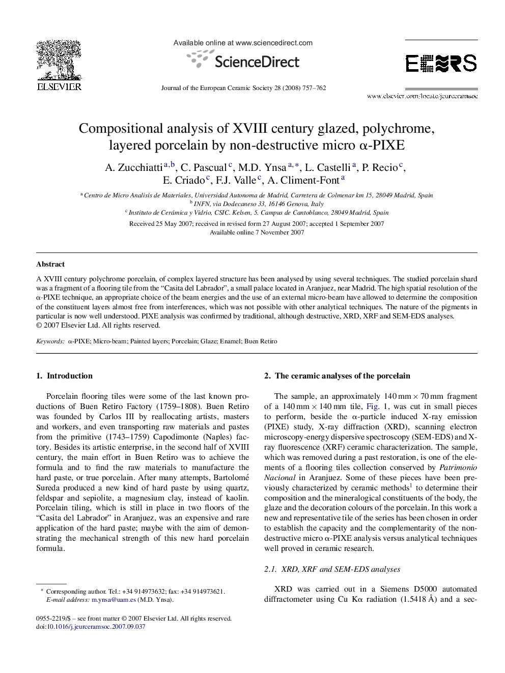 Compositional analysis of XVIII century glazed, polychrome, layered porcelain by non-destructive micro α-PIXE