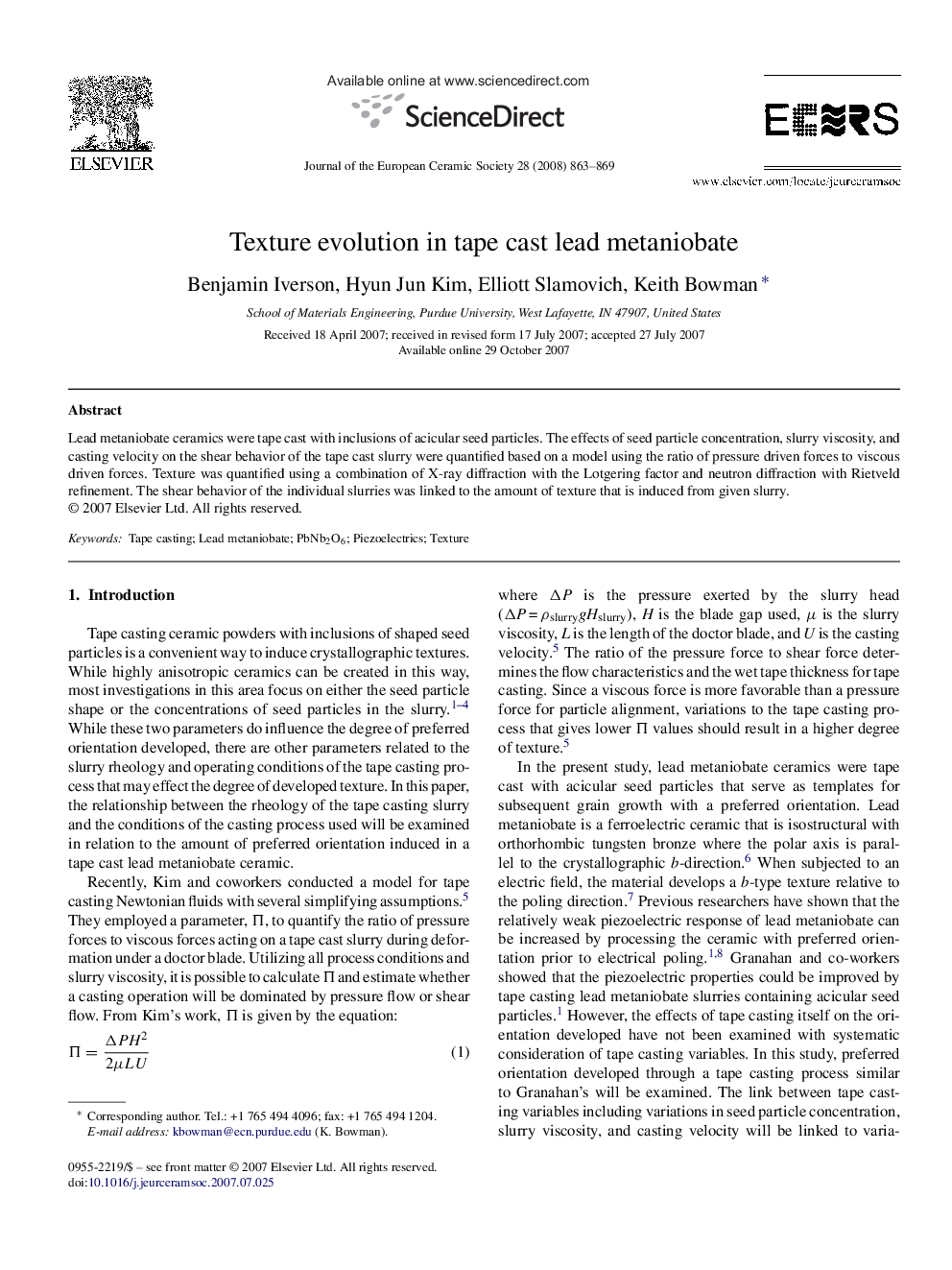 Texture evolution in tape cast lead metaniobate