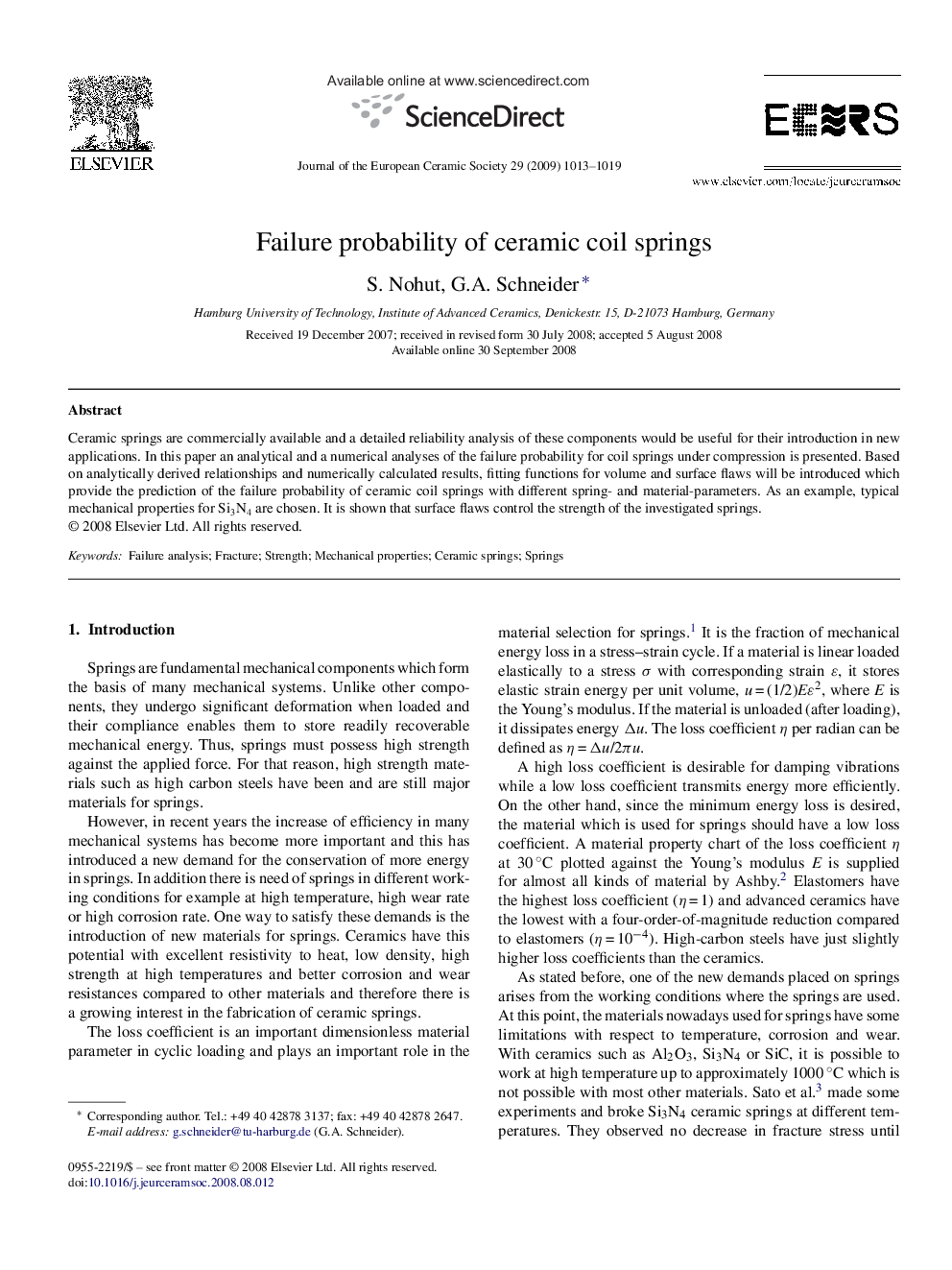 Failure probability of ceramic coil springs