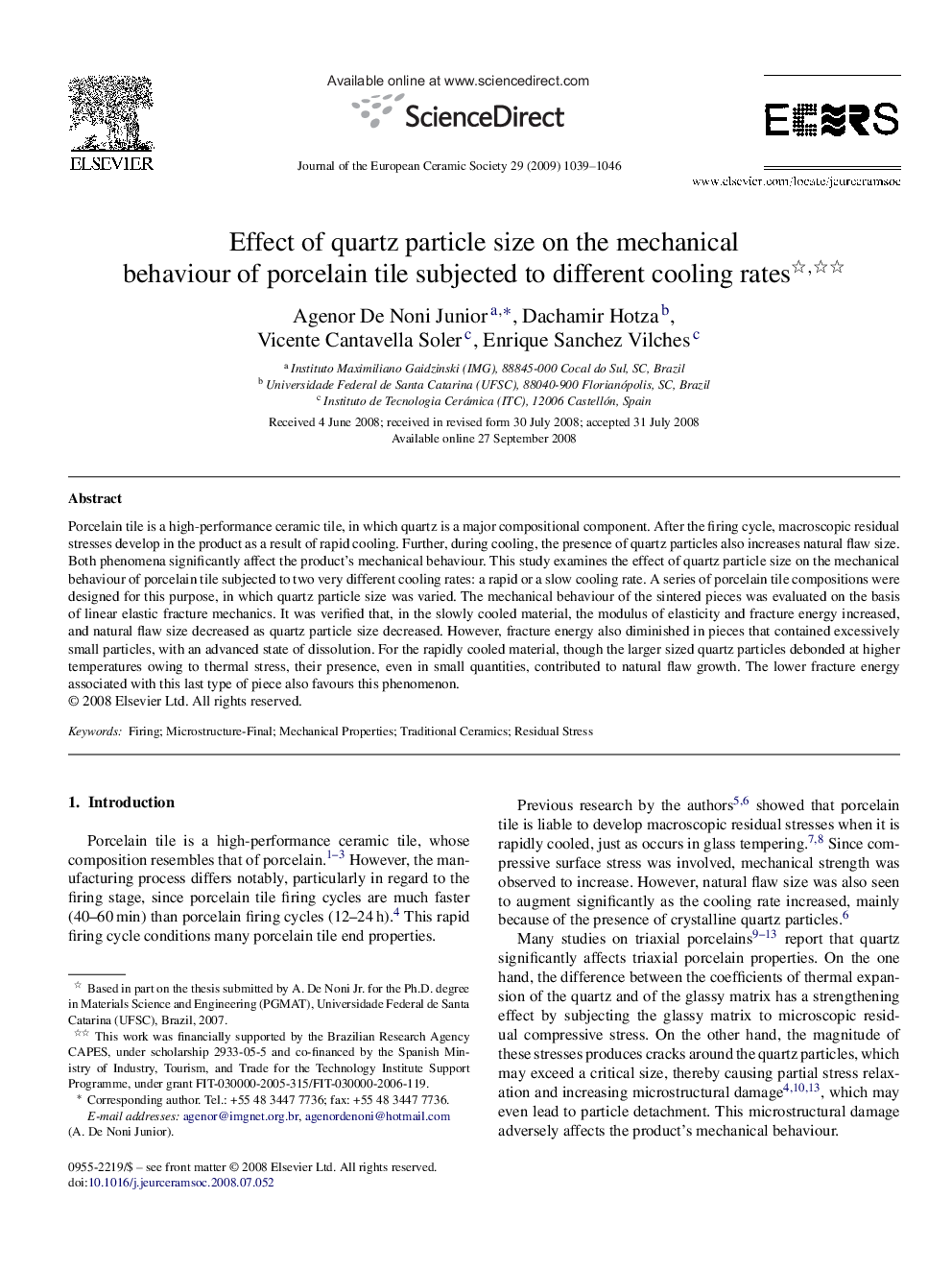 Effect of quartz particle size on the mechanical behaviour of porcelain tile subjected to different cooling rates 