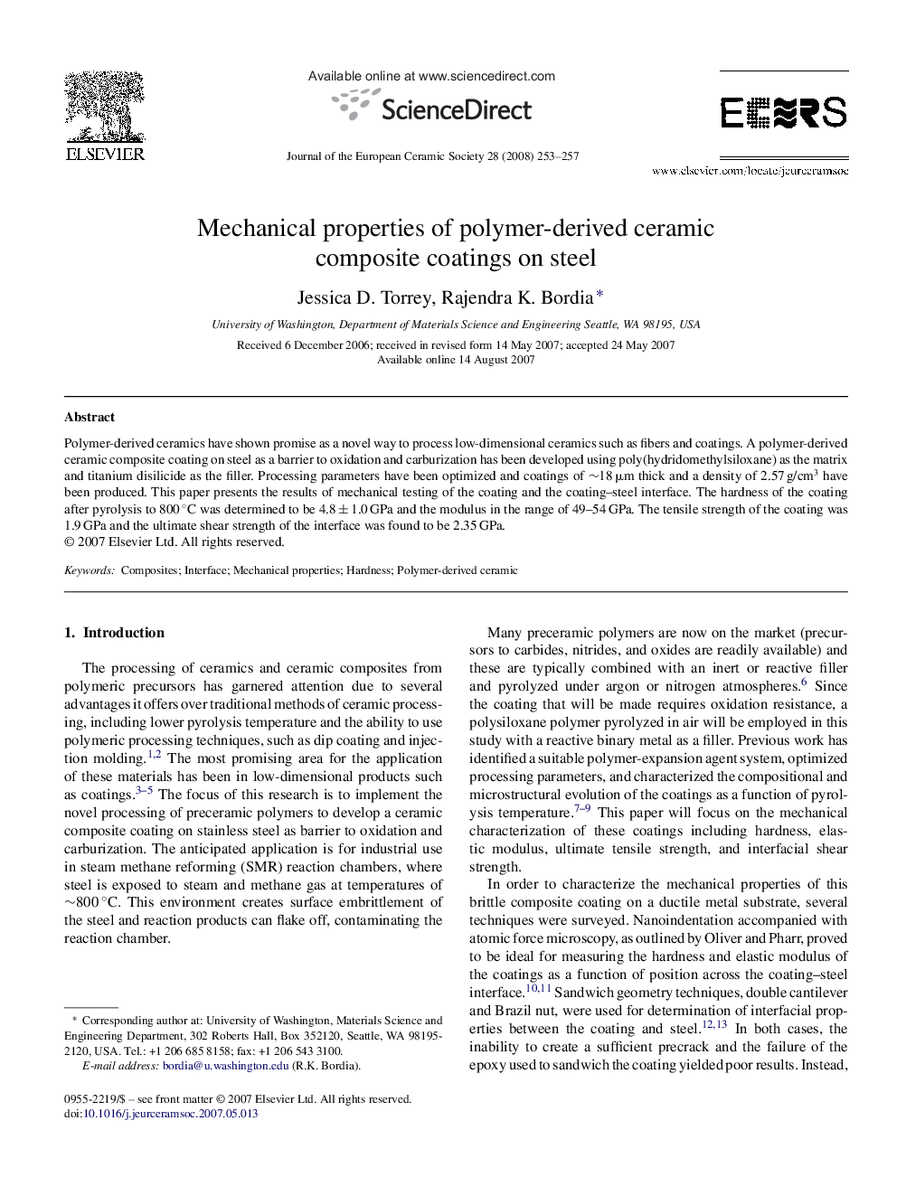 Mechanical properties of polymer-derived ceramic composite coatings on steel