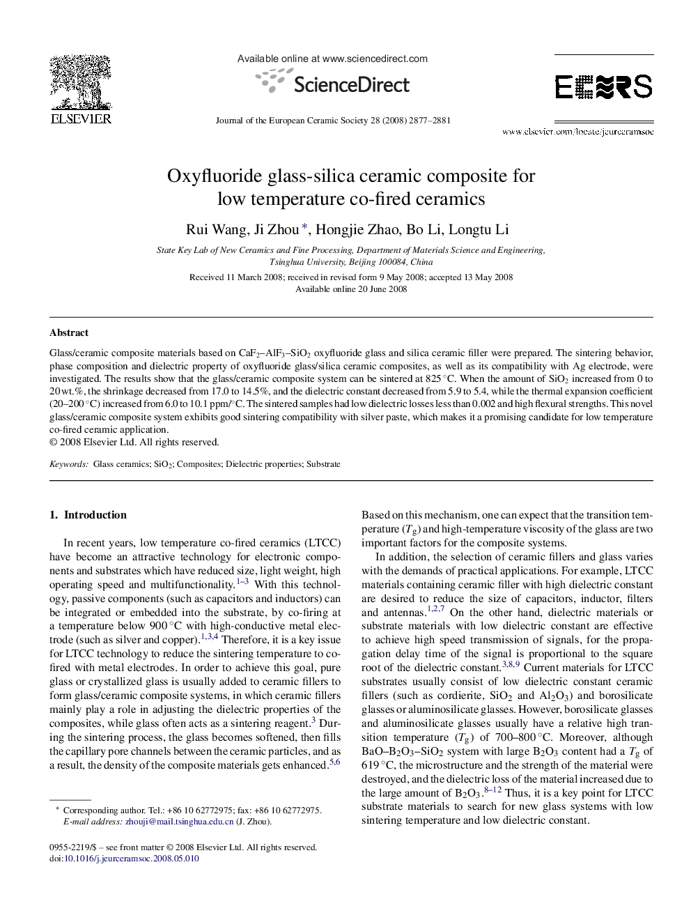 Oxyfluoride glass-silica ceramic composite for low temperature co-fired ceramics