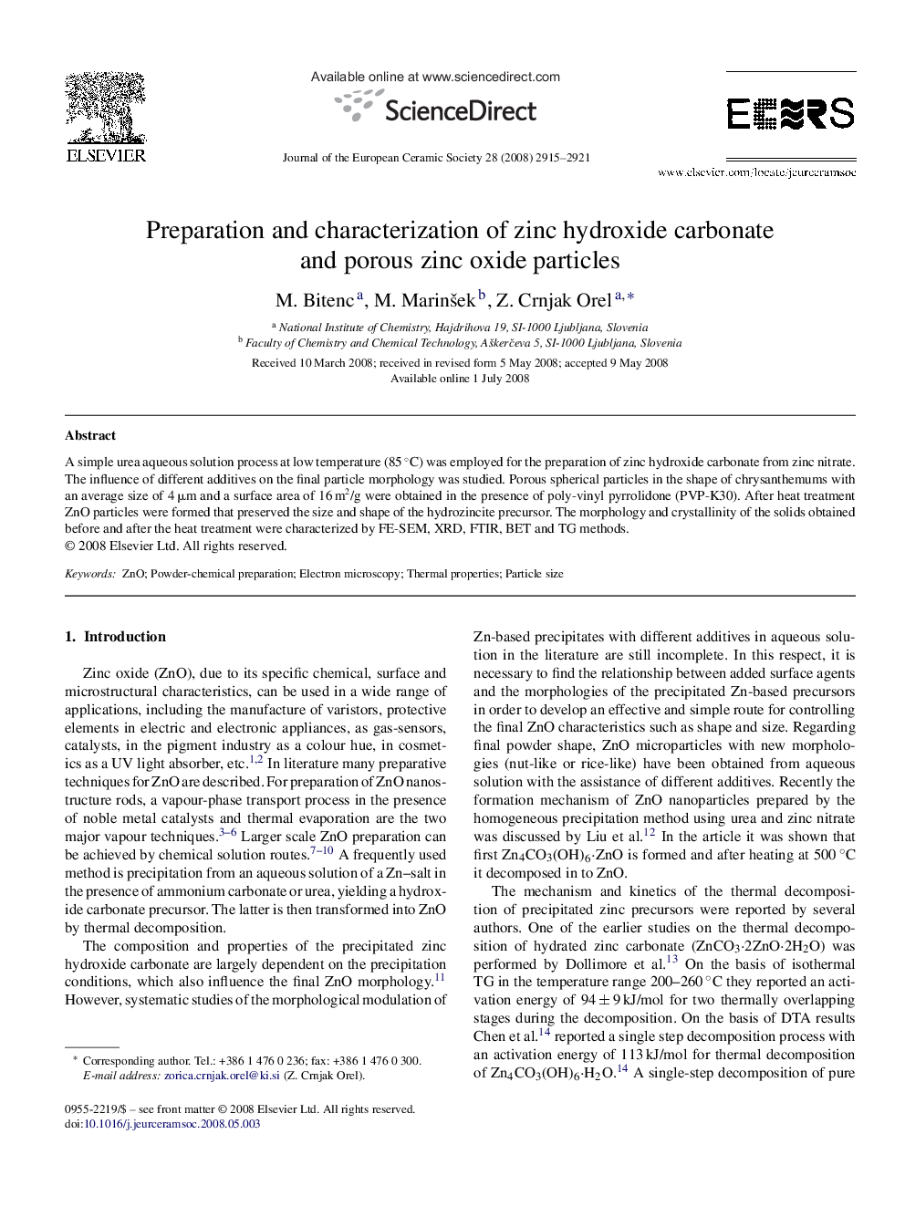 Preparation and characterization of zinc hydroxide carbonate and porous zinc oxide particles