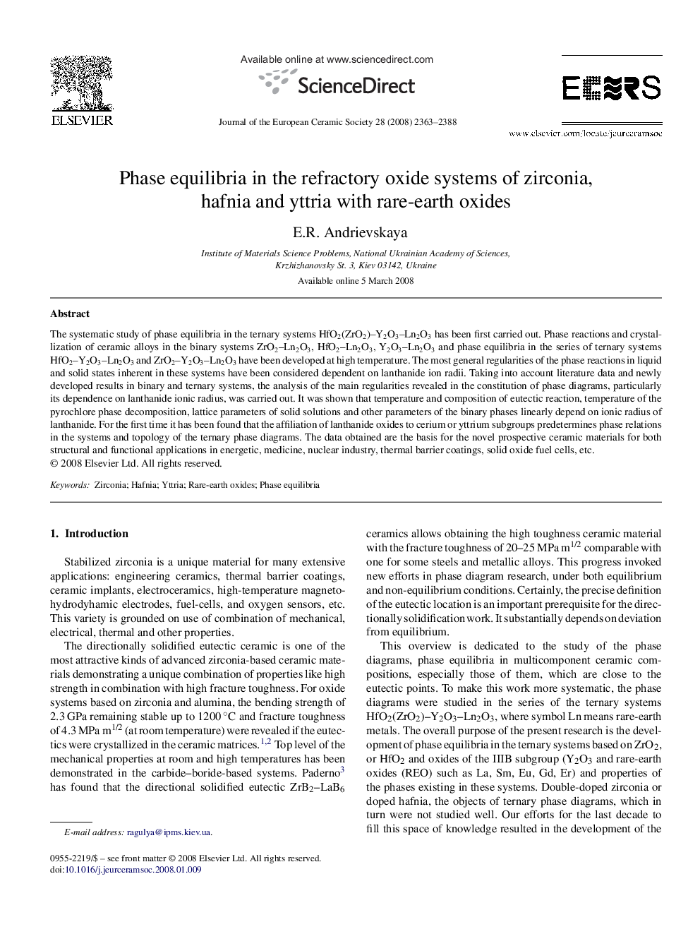 Phase equilibria in the refractory oxide systems of zirconia, hafnia and yttria with rare-earth oxides