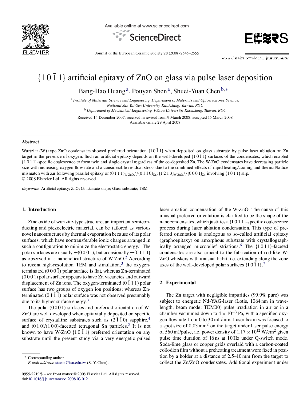 {1 0 1¯ 1} artificial epitaxy of ZnO on glass via pulse laser deposition