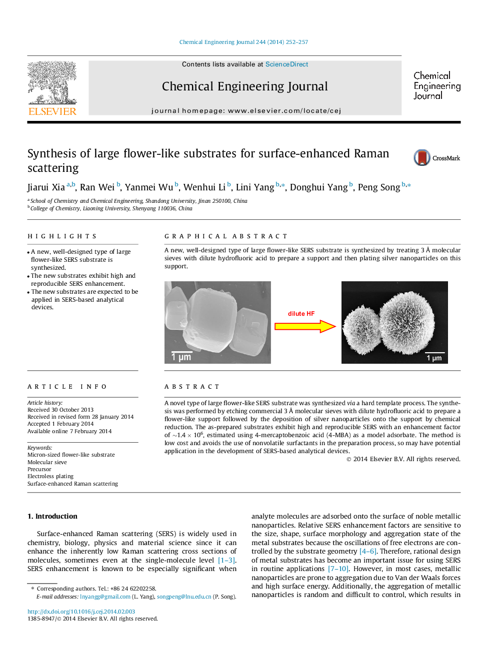 Synthesis of large flower-like substrates for surface-enhanced Raman scattering